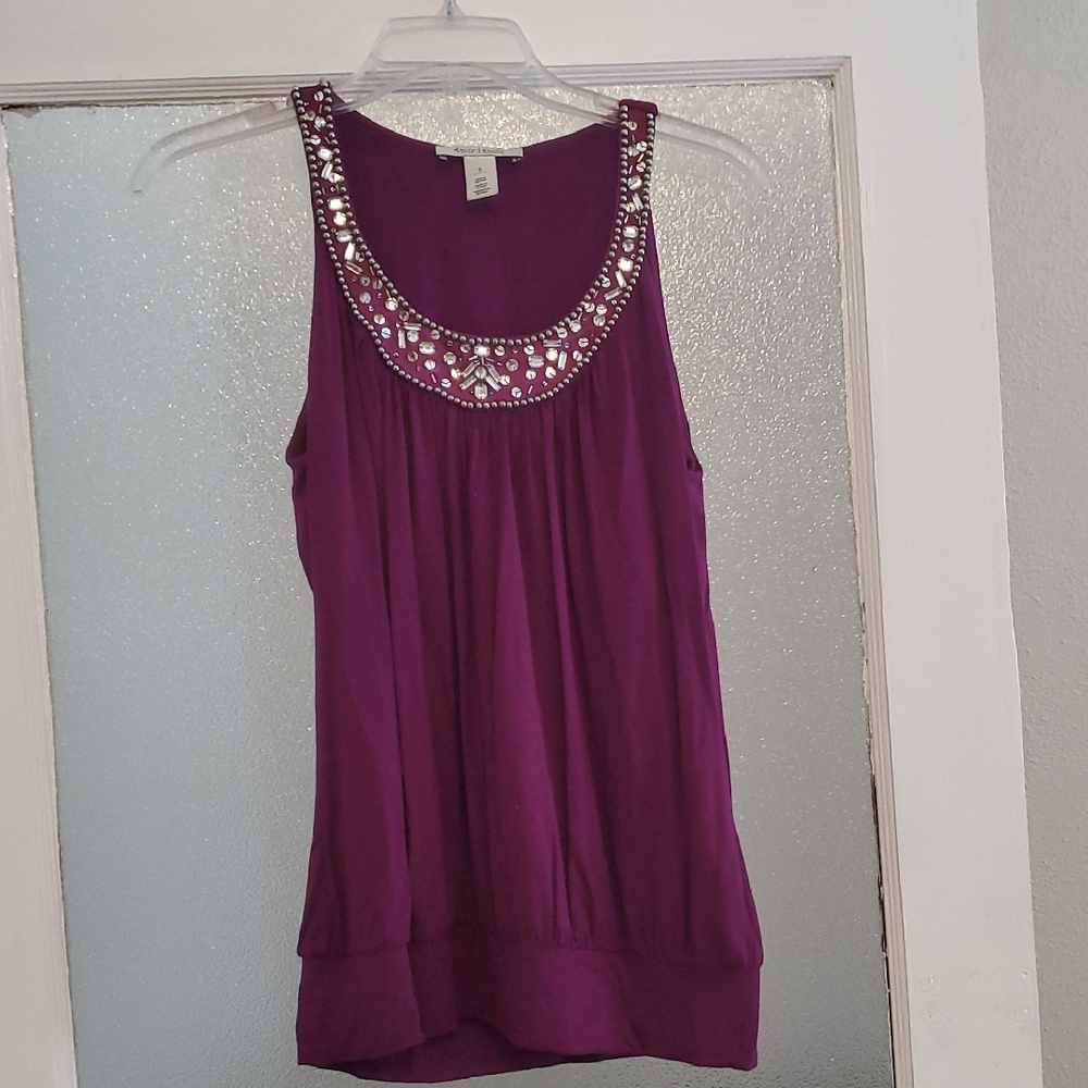 White House Black Market Purple Embellished Tank Top Size Small